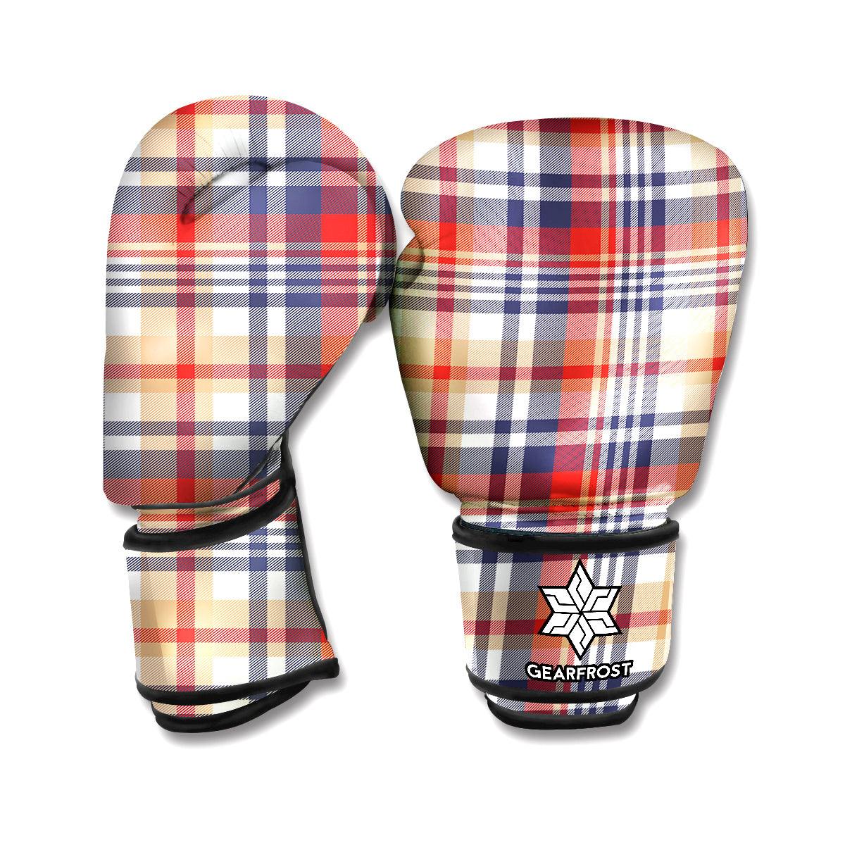 Red Blue And Beige Madras Plaid Print Boxing Gloves