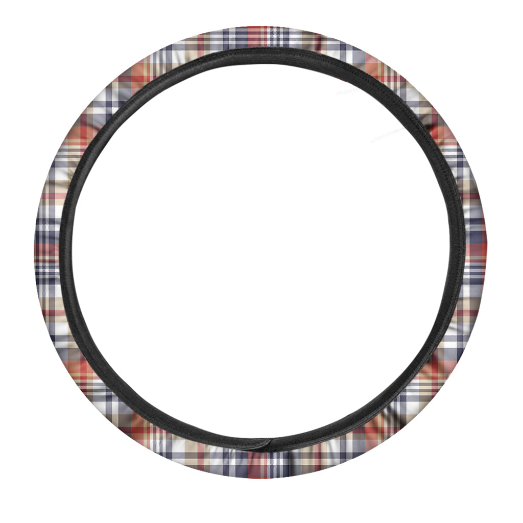 Red Blue And Beige Madras Plaid Print Car Steering Wheel Cover