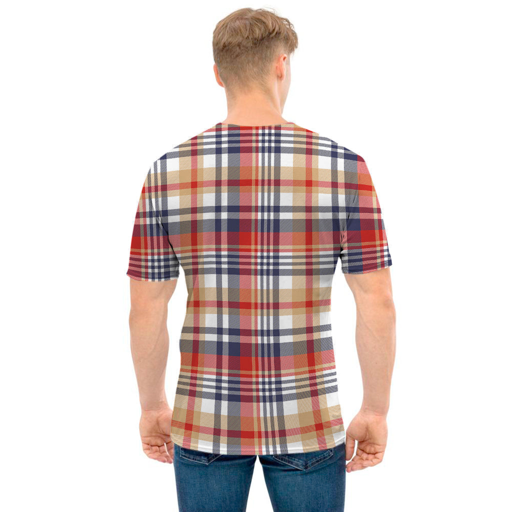 Red Blue And Beige Madras Plaid Print Men's T-Shirt