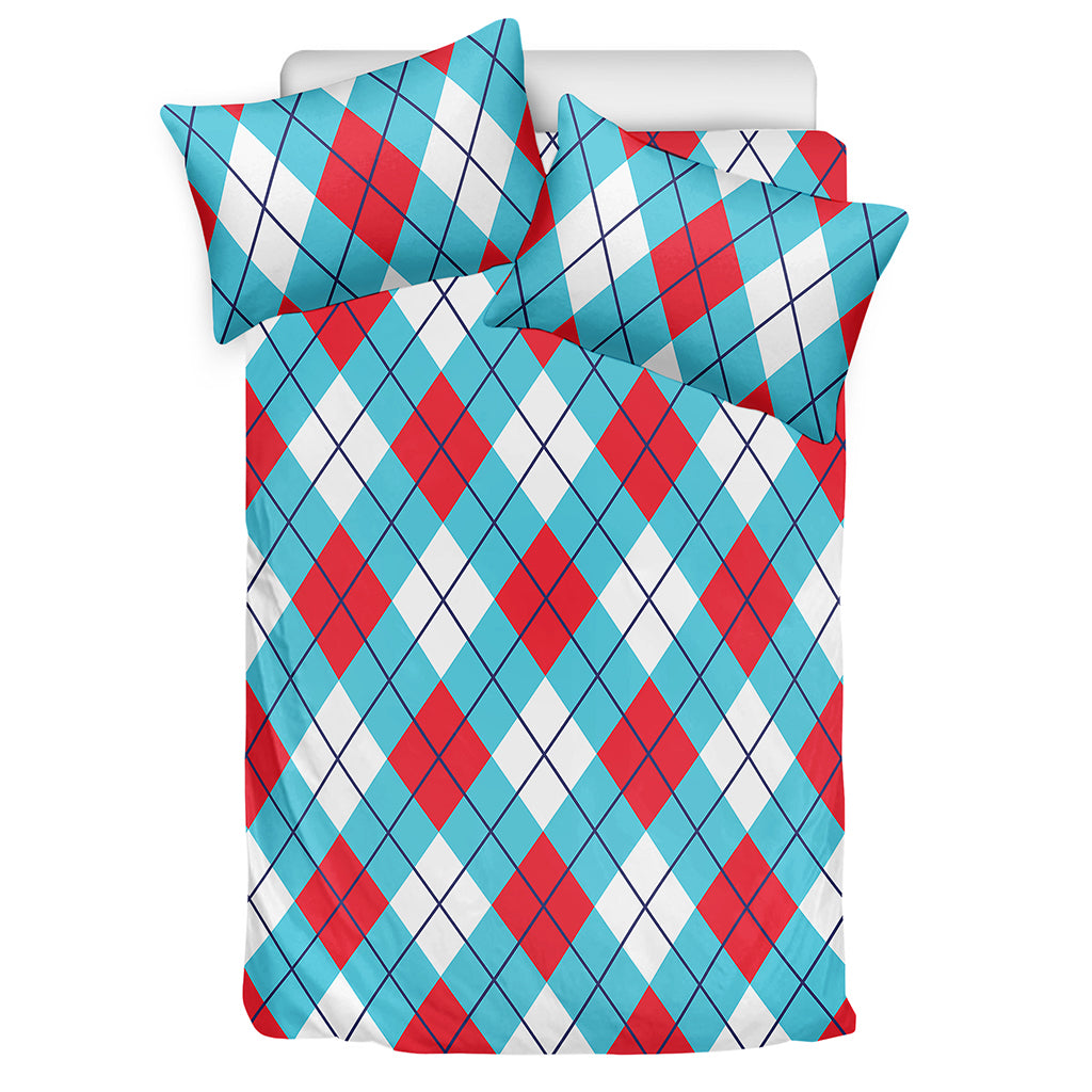 Red Blue And White Argyle Pattern Print Duvet Cover Bedding Set