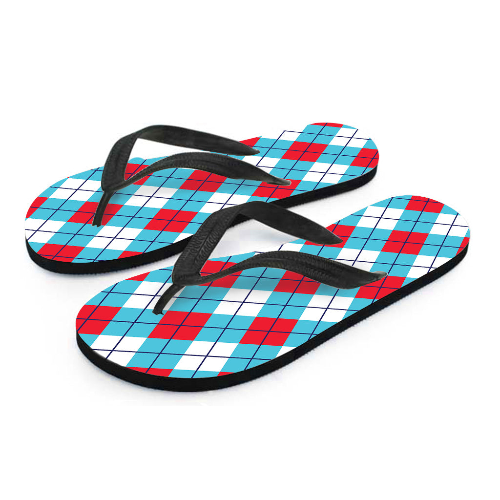 Red Blue And White Argyle Pattern Print Flip Flops