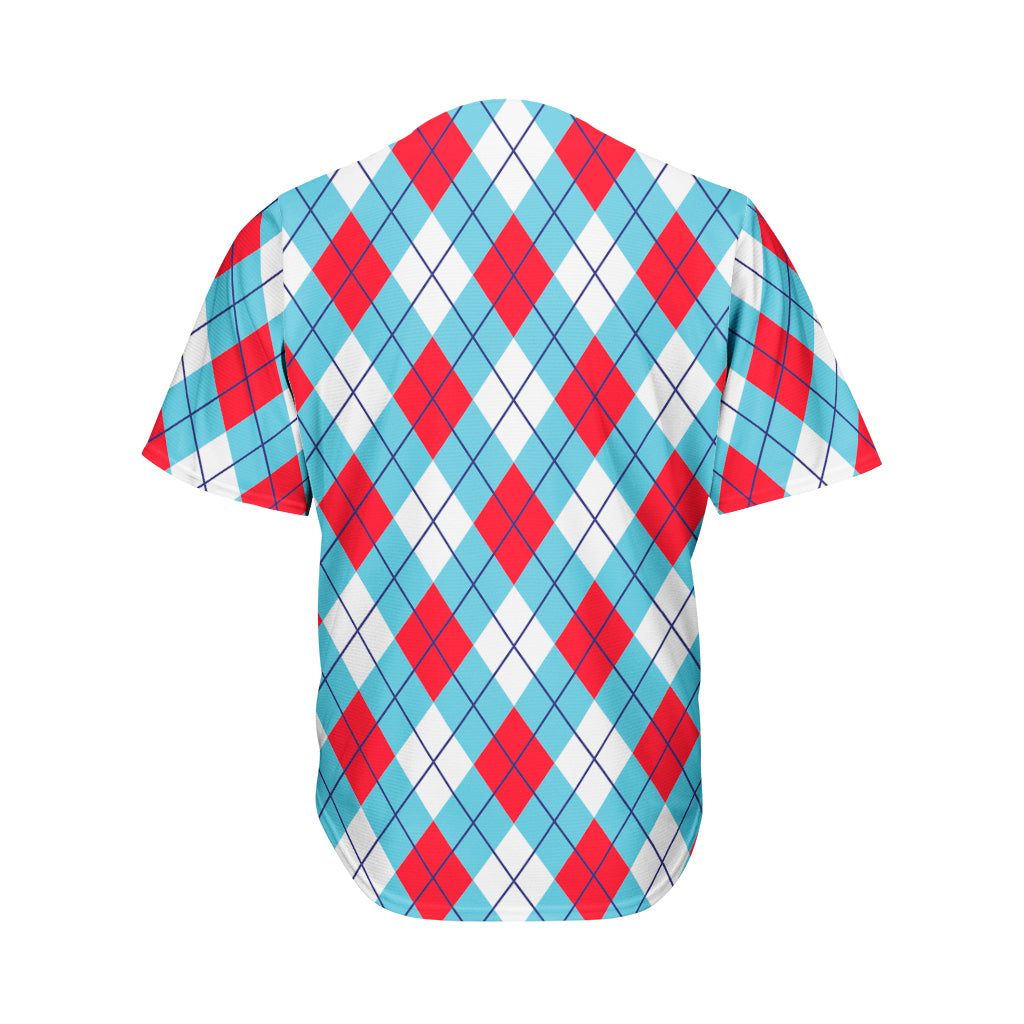 Red Blue And White Argyle Pattern Print Men's Baseball Jersey