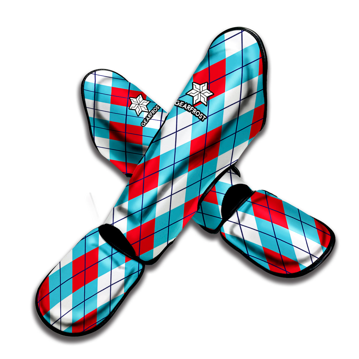 Red Blue And White Argyle Pattern Print Muay Thai Shin Guard