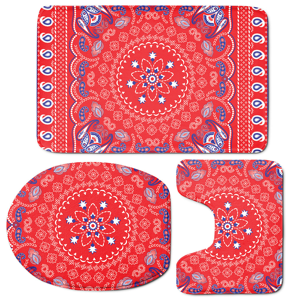 Red Blue And White Bandana Print 3 Piece Bath Mat Set