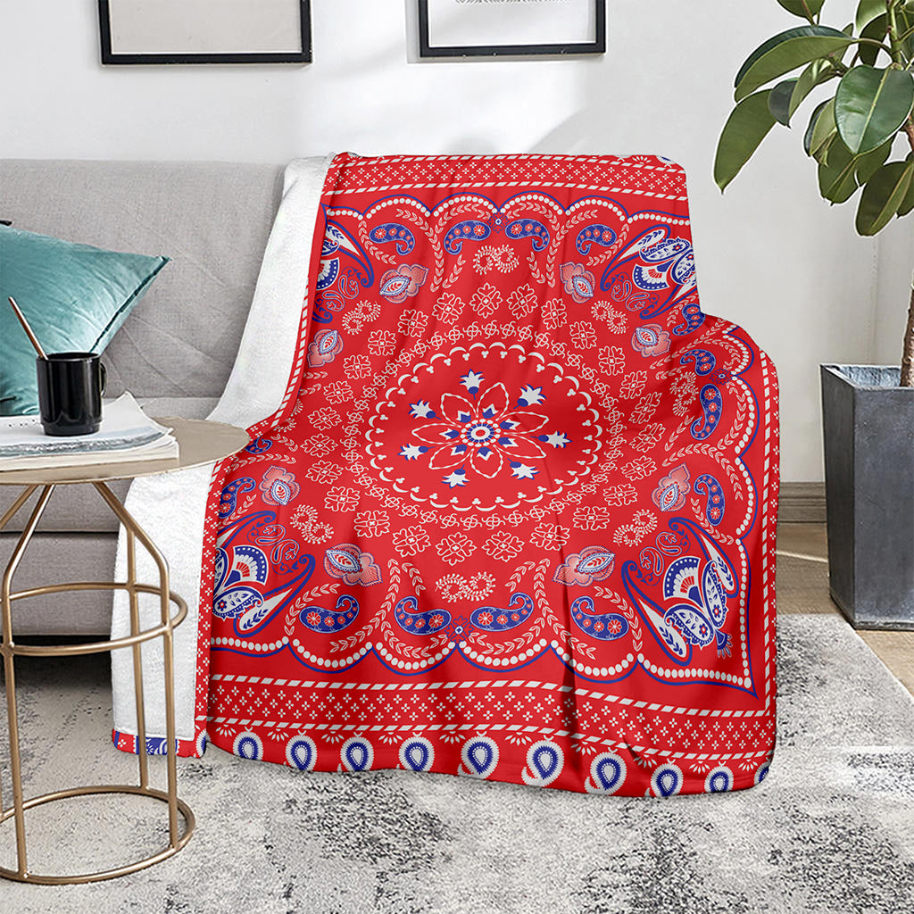 Red Blue And White Bandana Print Blanket