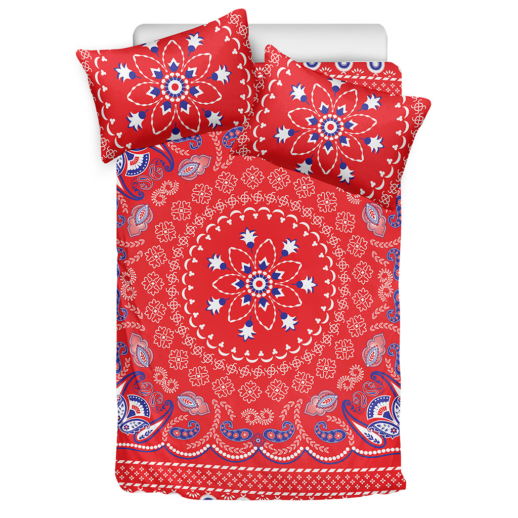 Red Blue And White Bandana Print Duvet Cover Bedding Set