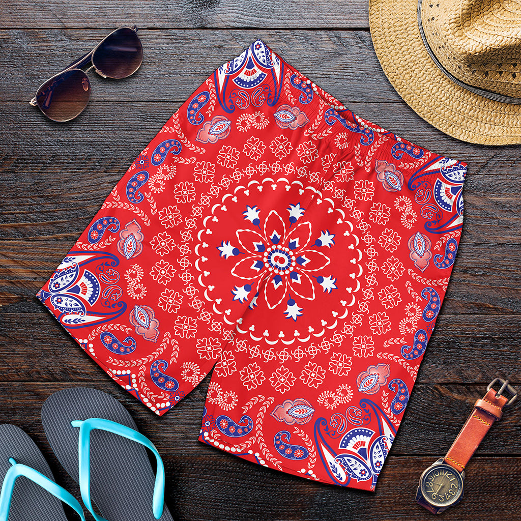 Red Blue And White Bandana Print Men's Shorts