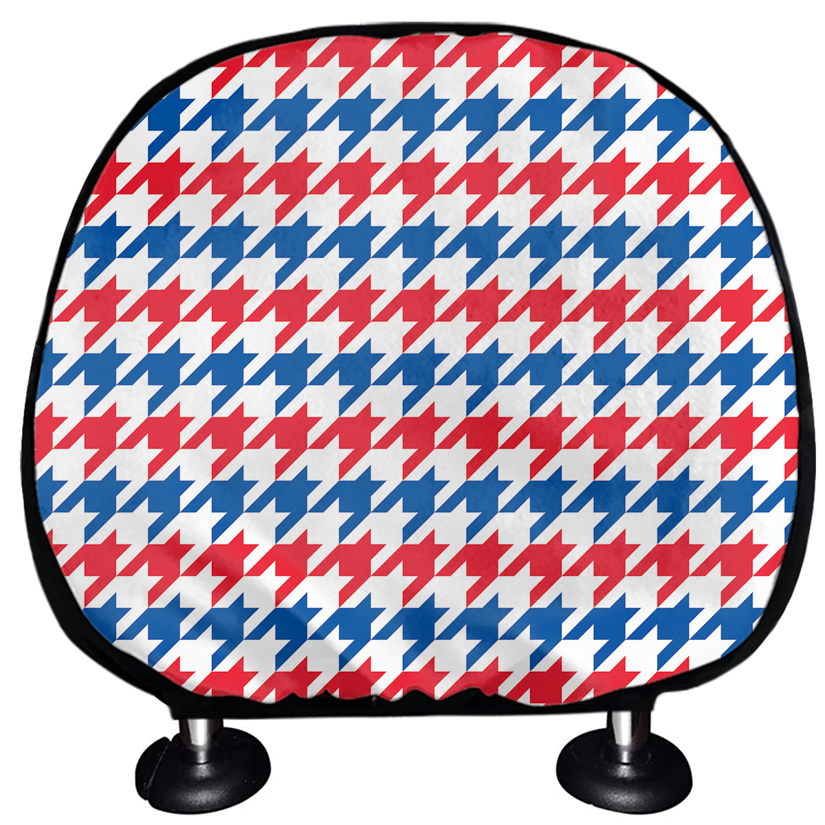 Red Blue And White Houndstooth Print Car Headrest Covers