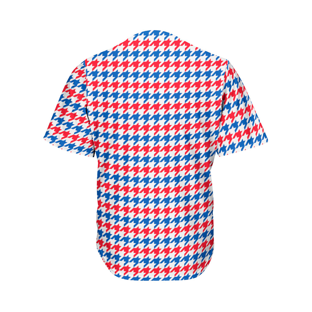 Red Blue And White Houndstooth Print Men's Baseball Jersey