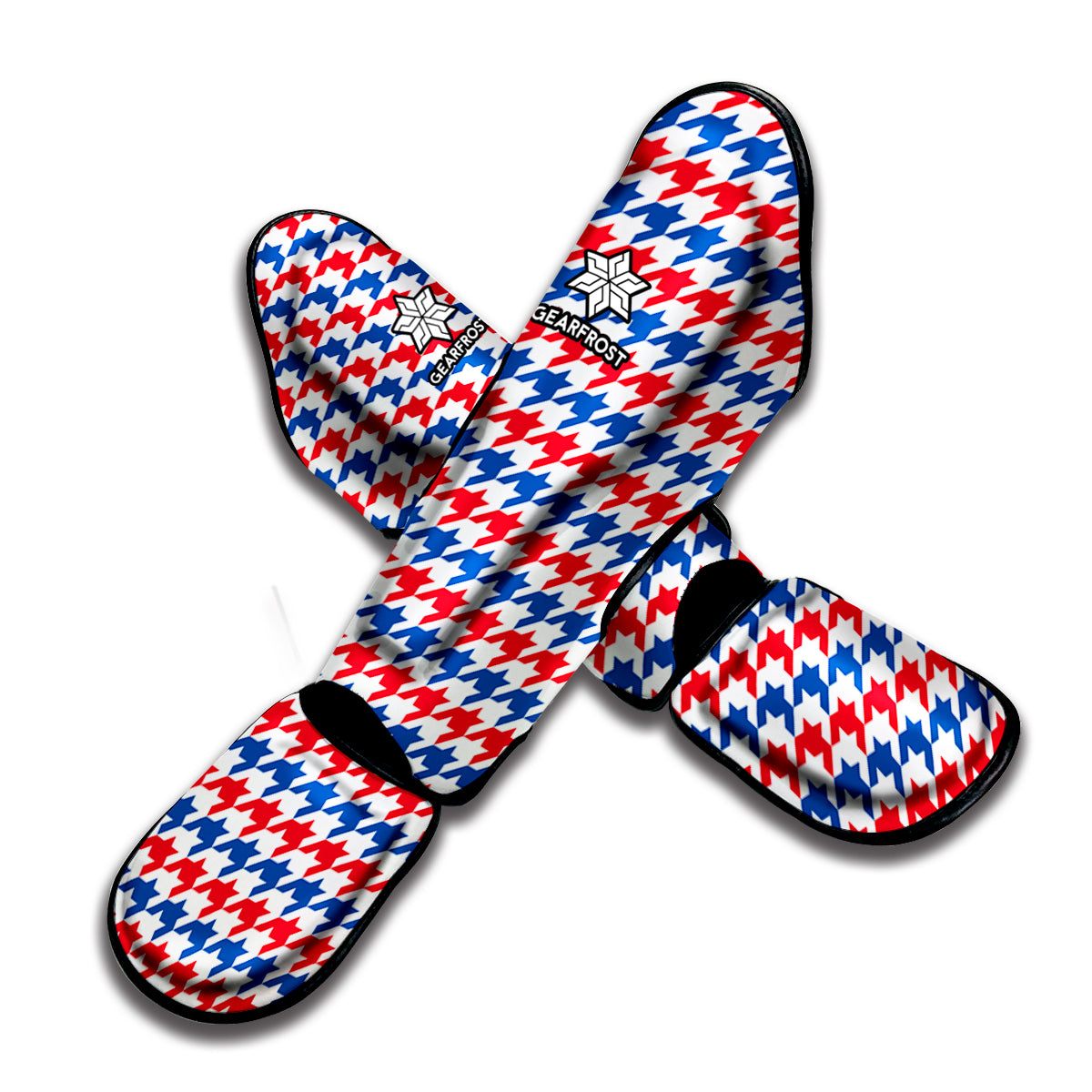 Red Blue And White Houndstooth Print Muay Thai Shin Guard
