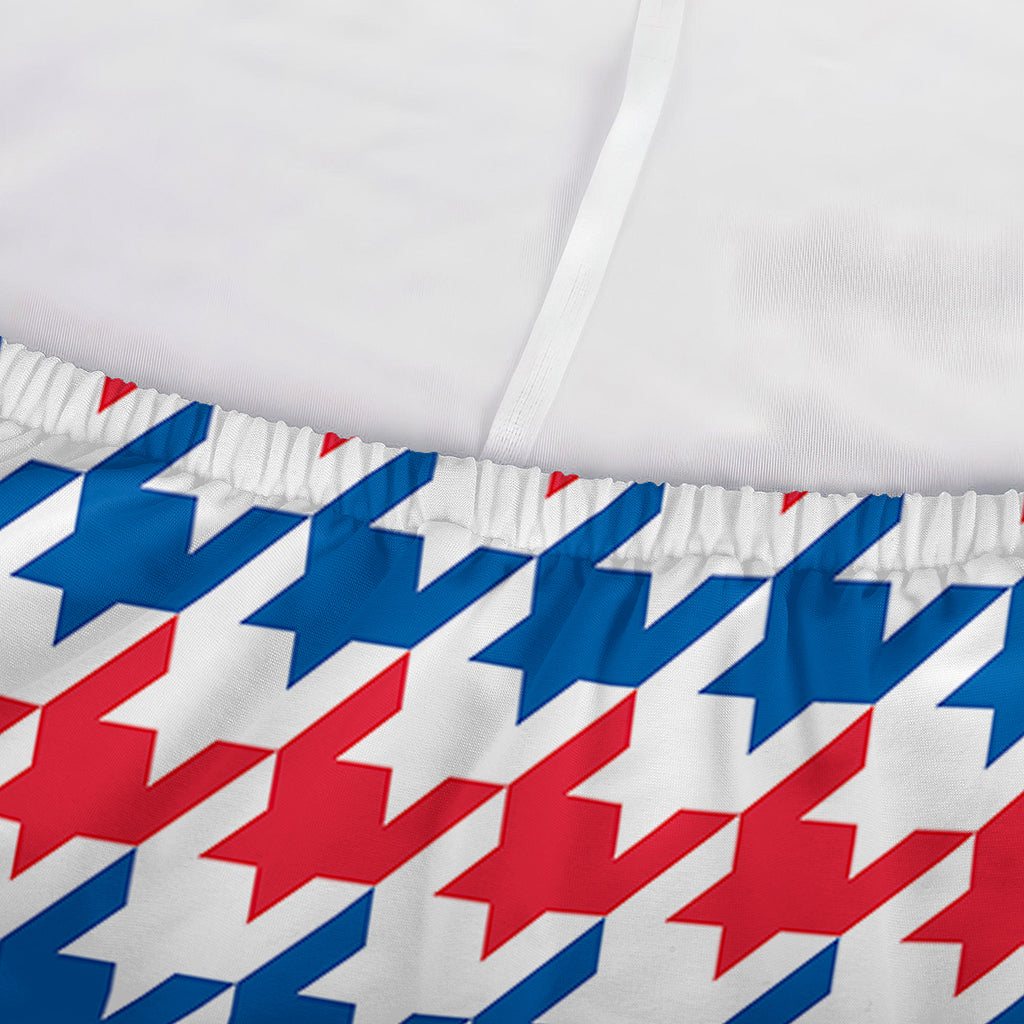 Red Blue And White Houndstooth Print Sofa Cover