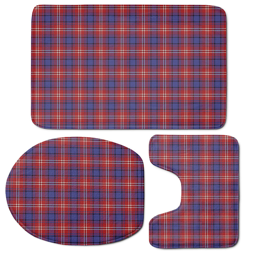Red Blue And White Tartan Pattern Print 3 Piece Bath Mat Set