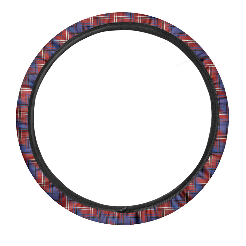 Red Blue And White Tartan Pattern Print Car Steering Wheel Cover