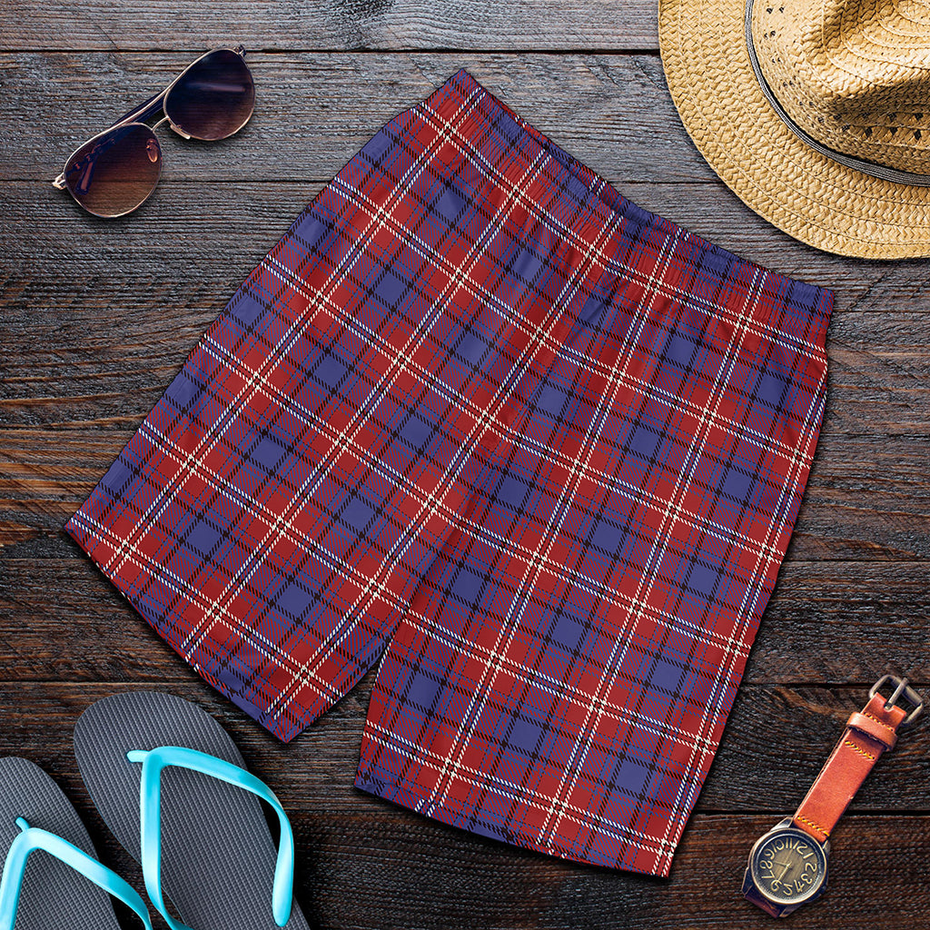 Red Blue And White Tartan Pattern Print Men's Shorts