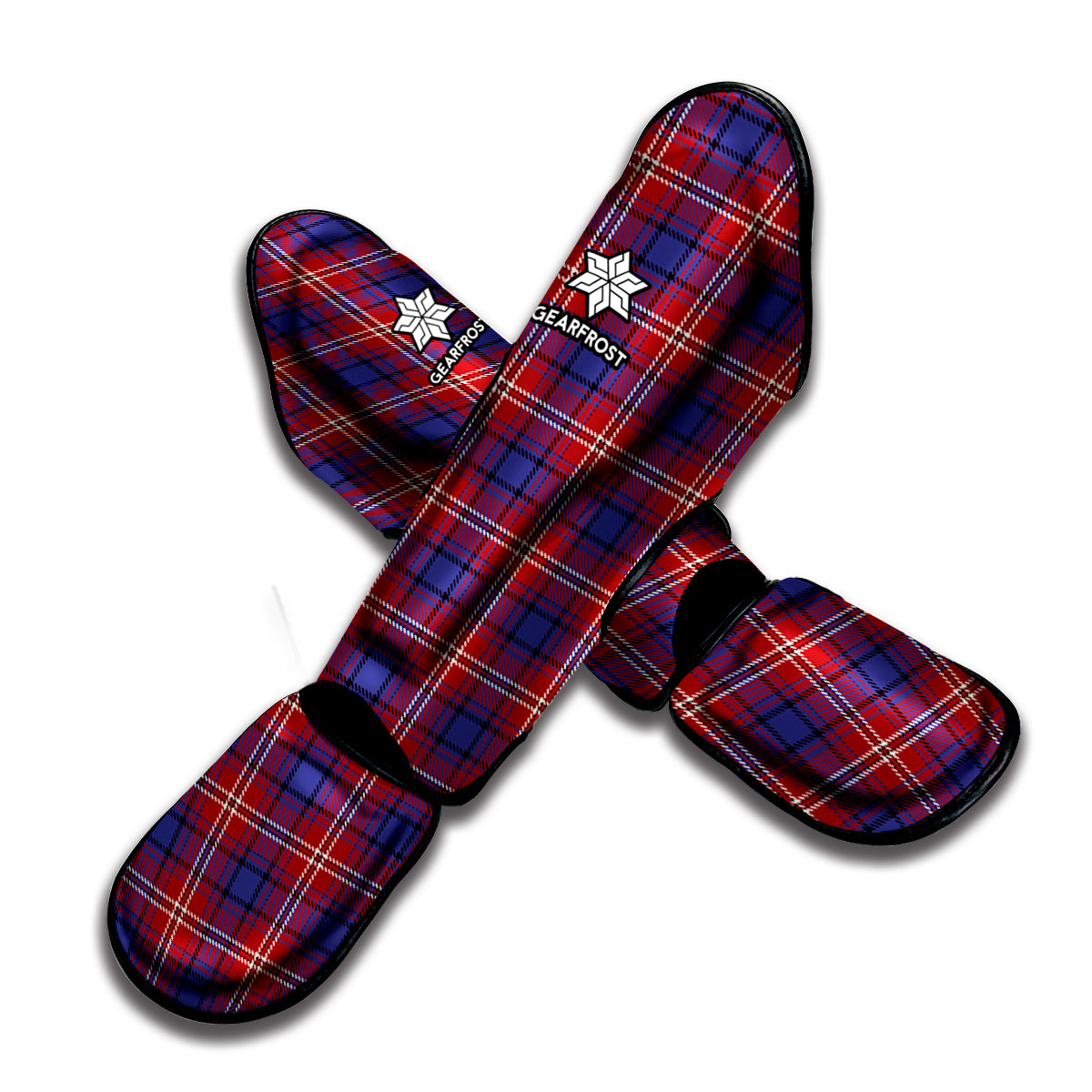 Red Blue And White Tartan Pattern Print Muay Thai Shin Guard