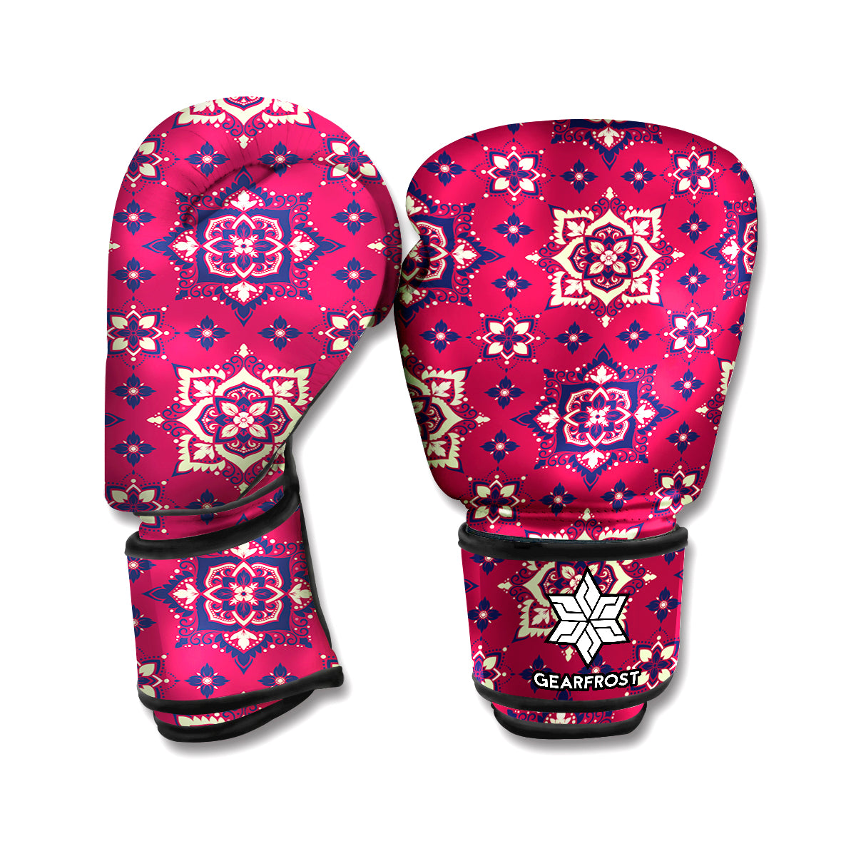 Red Boho Flower Pattern Print Boxing Gloves