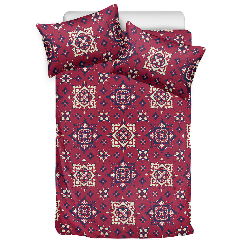 Red Boho Flower Pattern Print Duvet Cover Bedding Set