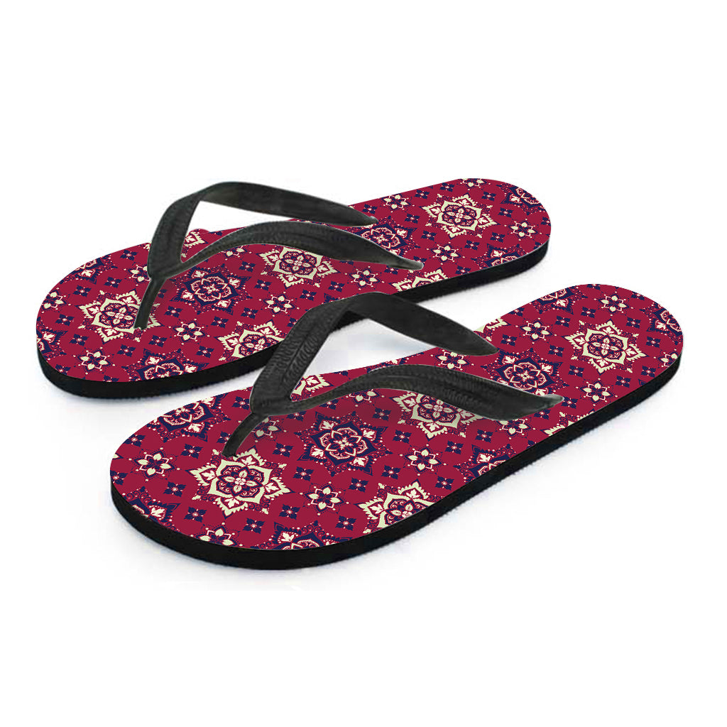 Red Boho Flower Pattern Print Flip Flops