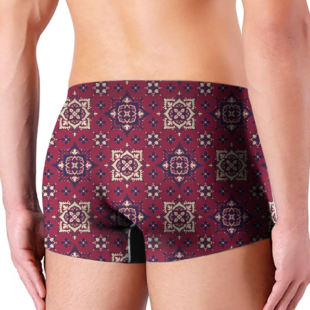Red Boho Flower Pattern Print Men's Boxer Briefs