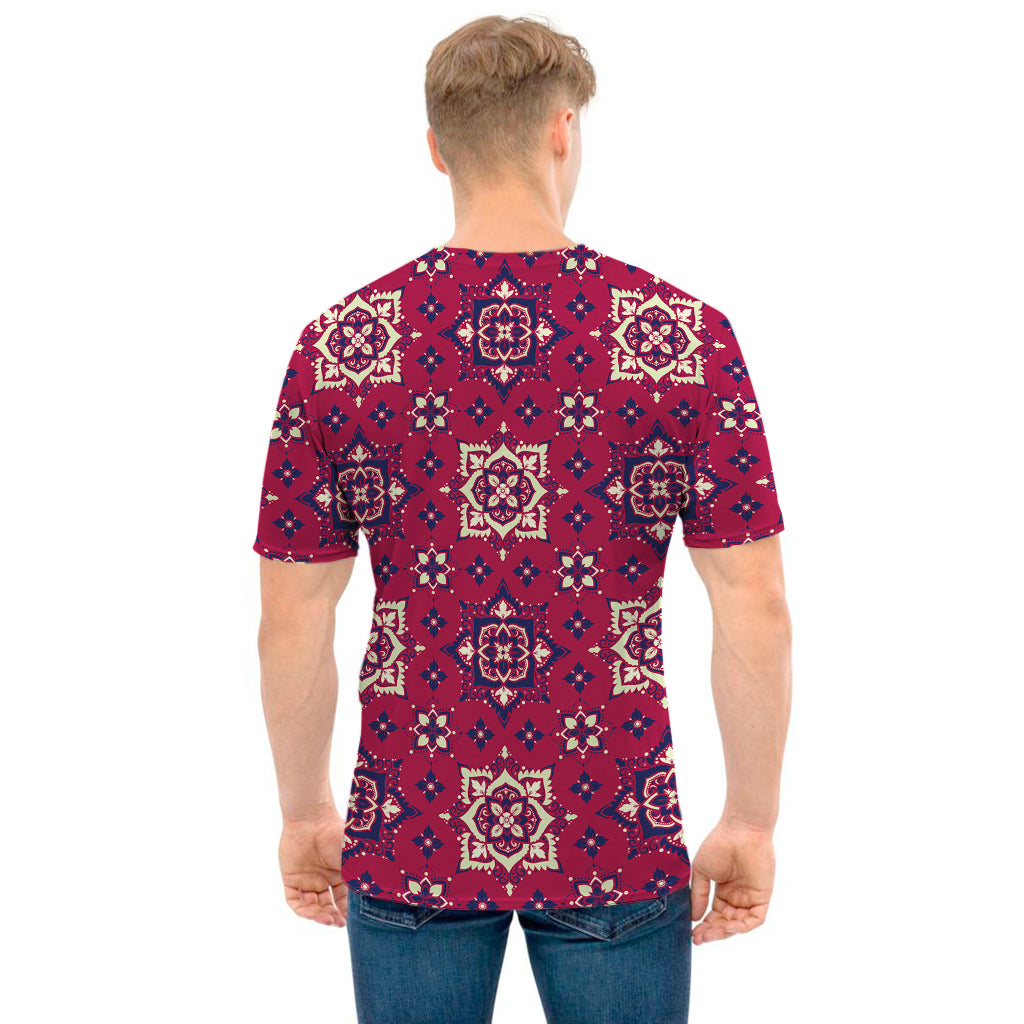 Red Boho Flower Pattern Print Men's T-Shirt