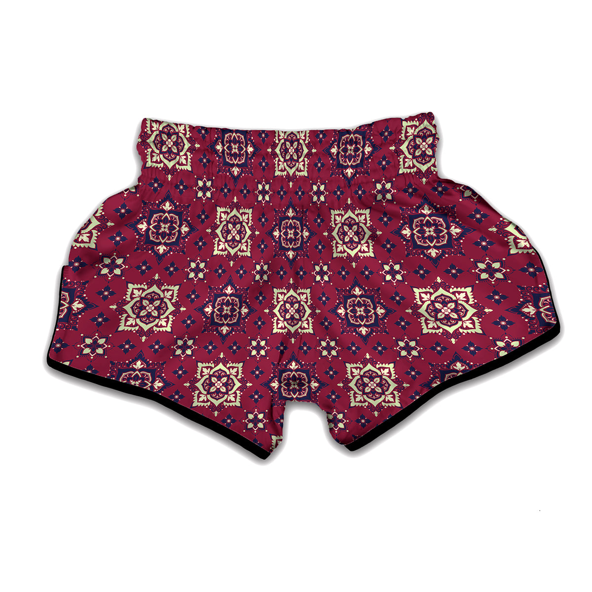 Red Boho Flower Pattern Print Muay Thai Boxing Shorts