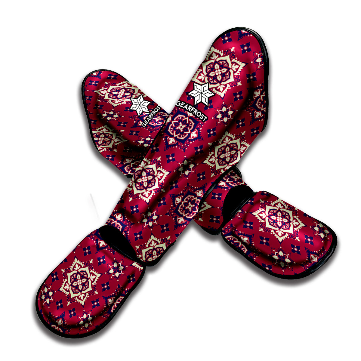 Red Boho Flower Pattern Print Muay Thai Shin Guard