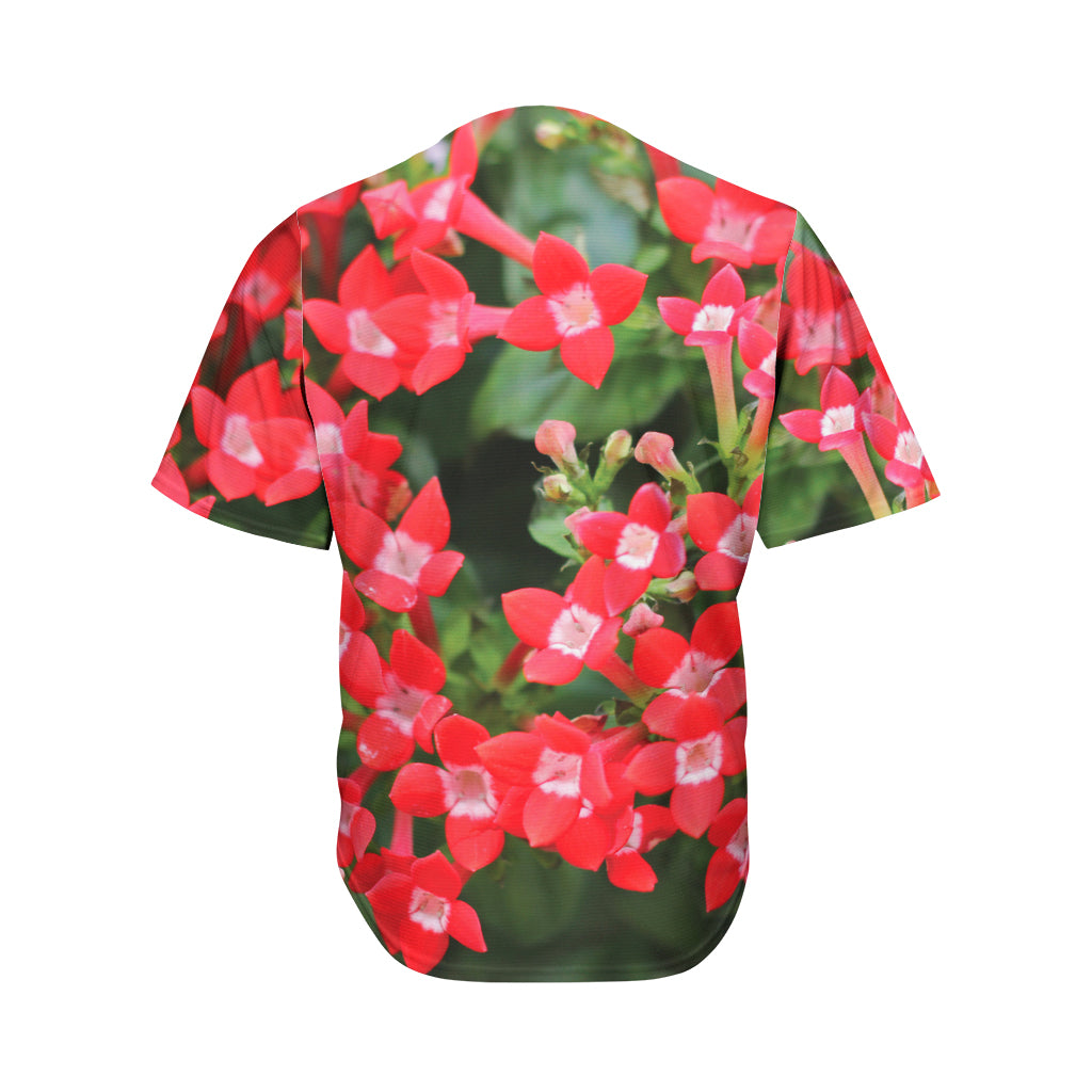 Red Bouvardia Print Men's Baseball Jersey