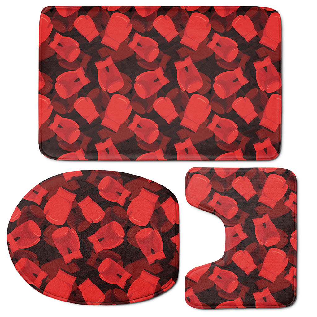 Red Boxing Gloves Pattern Print 3 Piece Bath Mat Set