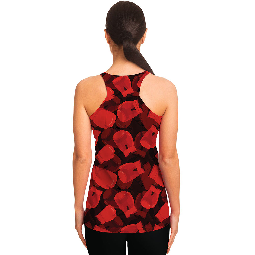 Red Boxing Gloves Pattern Print Women's Racerback Tank Top