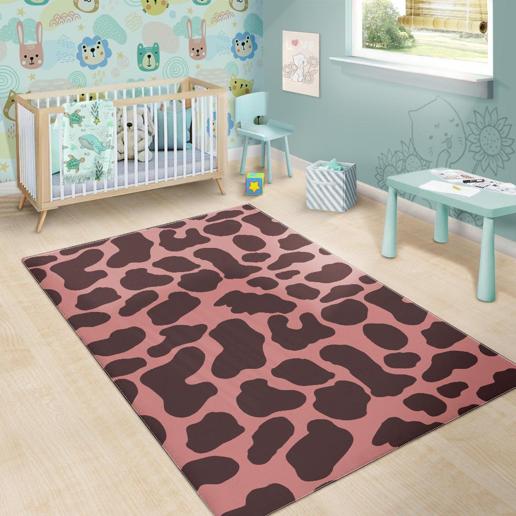 Red Brown Cow Print Area Rug GearFrost