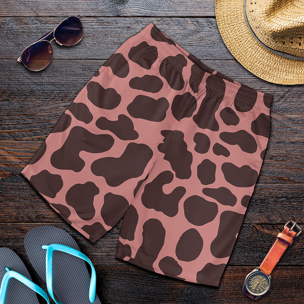 Red Brown Cow Print Men's Shorts