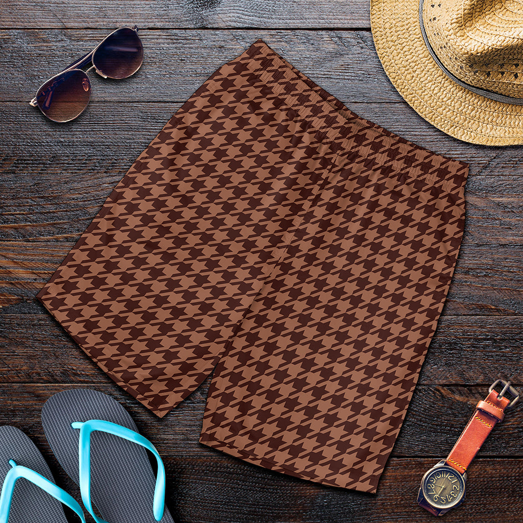 Red Brown Houndstooth Pattern Print Men's Shorts