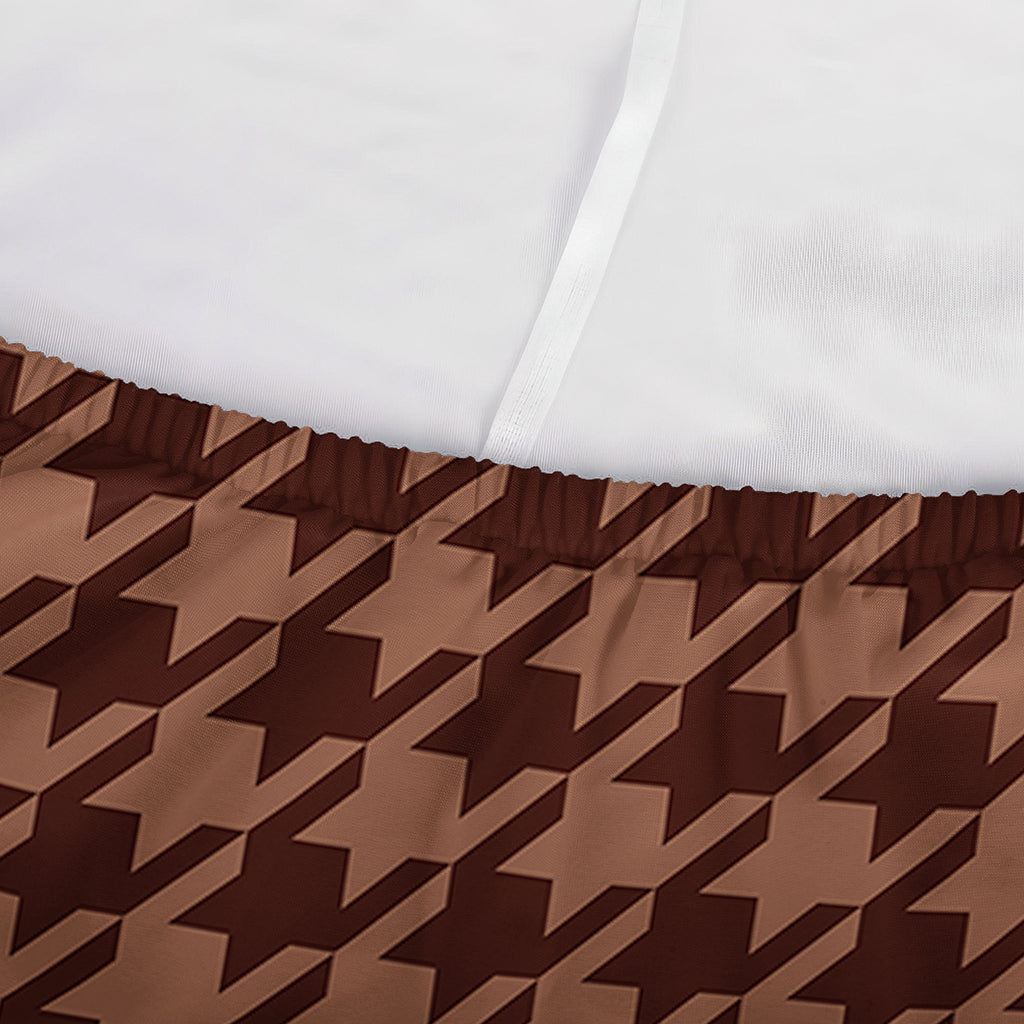 Red Brown Houndstooth Pattern Print Sofa Cover