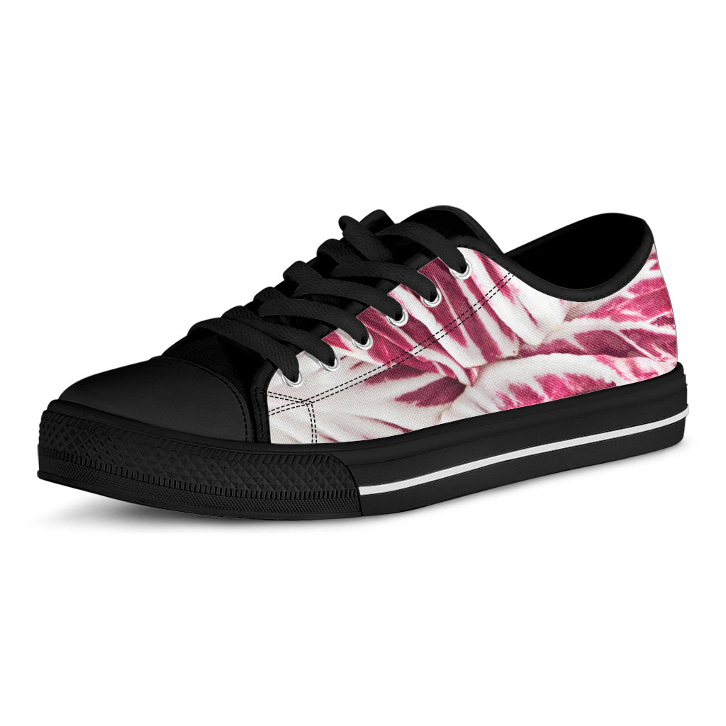 Red Cabbage Leaves Print Black Low Top Shoes