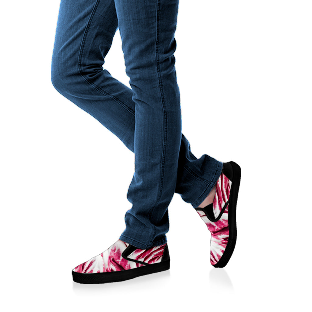 Red Cabbage Leaves Print Black Slip On Shoes