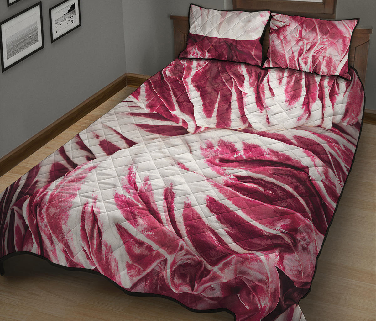 Red Cabbage Leaves Print Quilt Bed Set