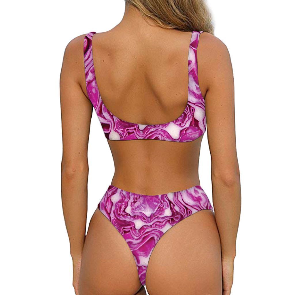 Red Cabbage Print Front Bow Tie Bikini