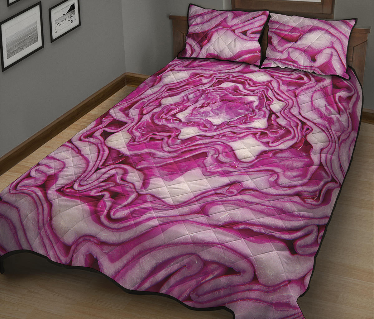 Red Cabbage Print Quilt Bed Set