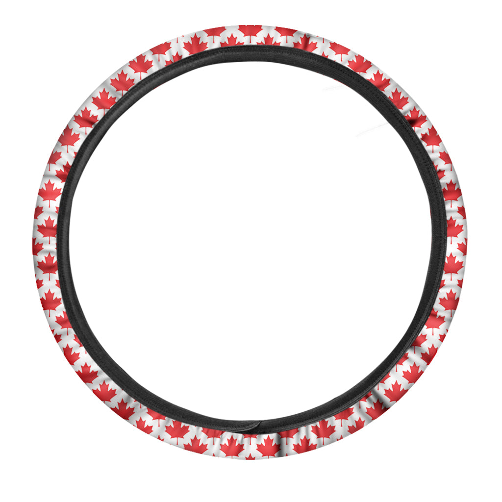 Red Canadian Maple Leaf Pattern Print Car Steering Wheel Cover