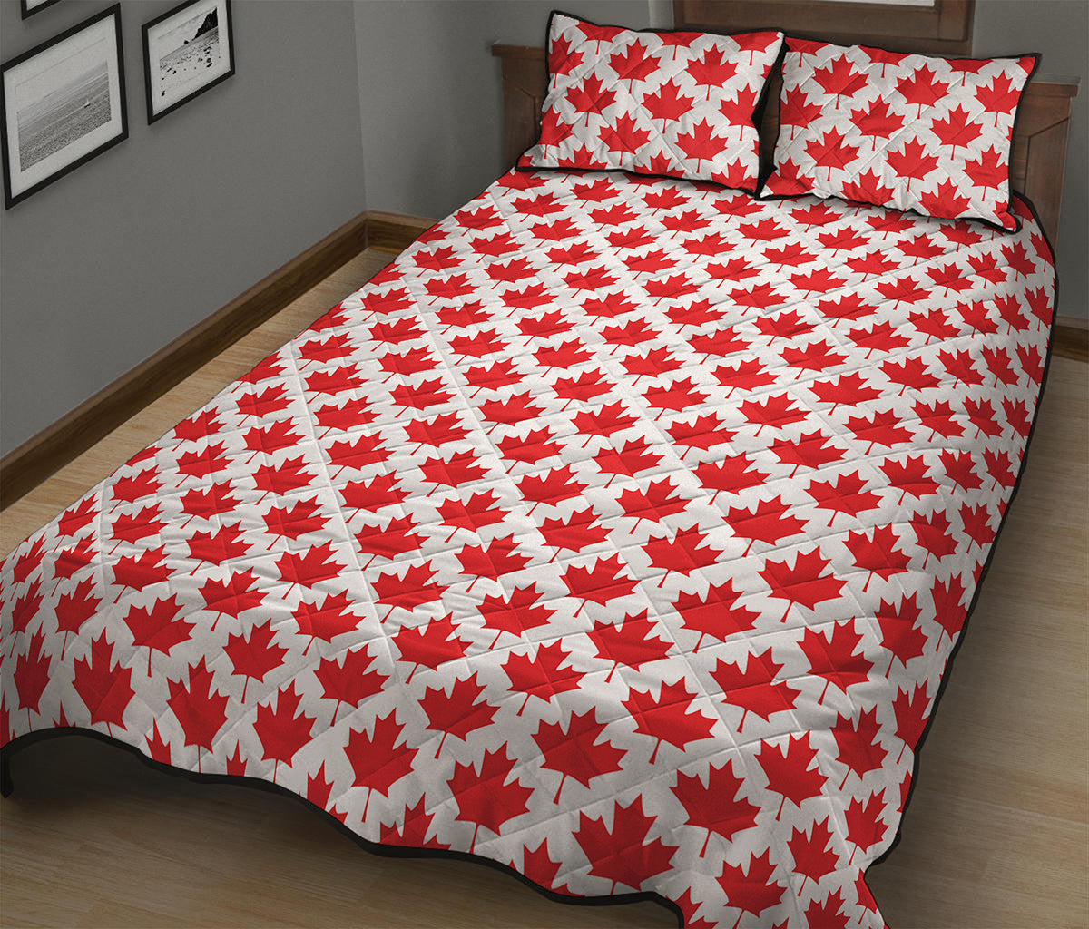 Red Canadian Maple Leaf Pattern Print Quilt Bed Set