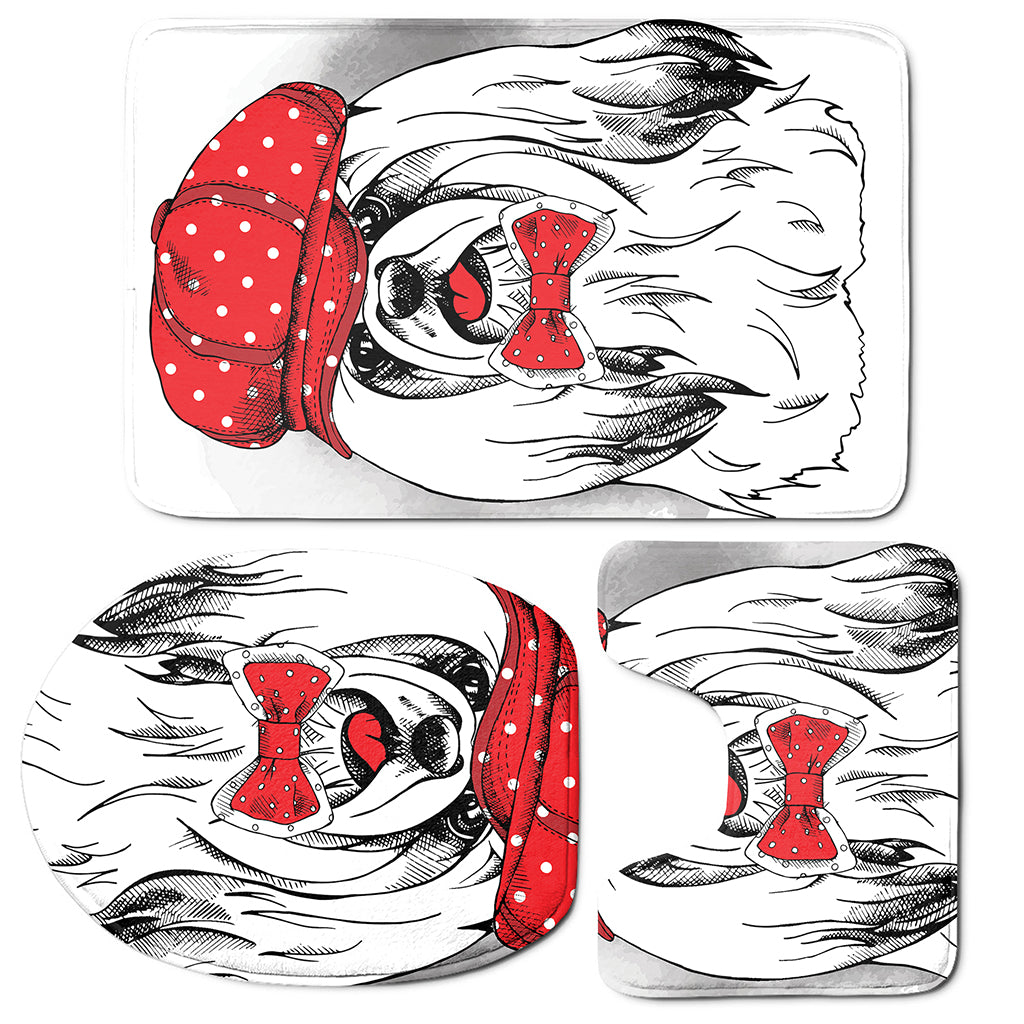 Red Cap Yorkshire Terrier Print 3 Piece Bath Mat Set