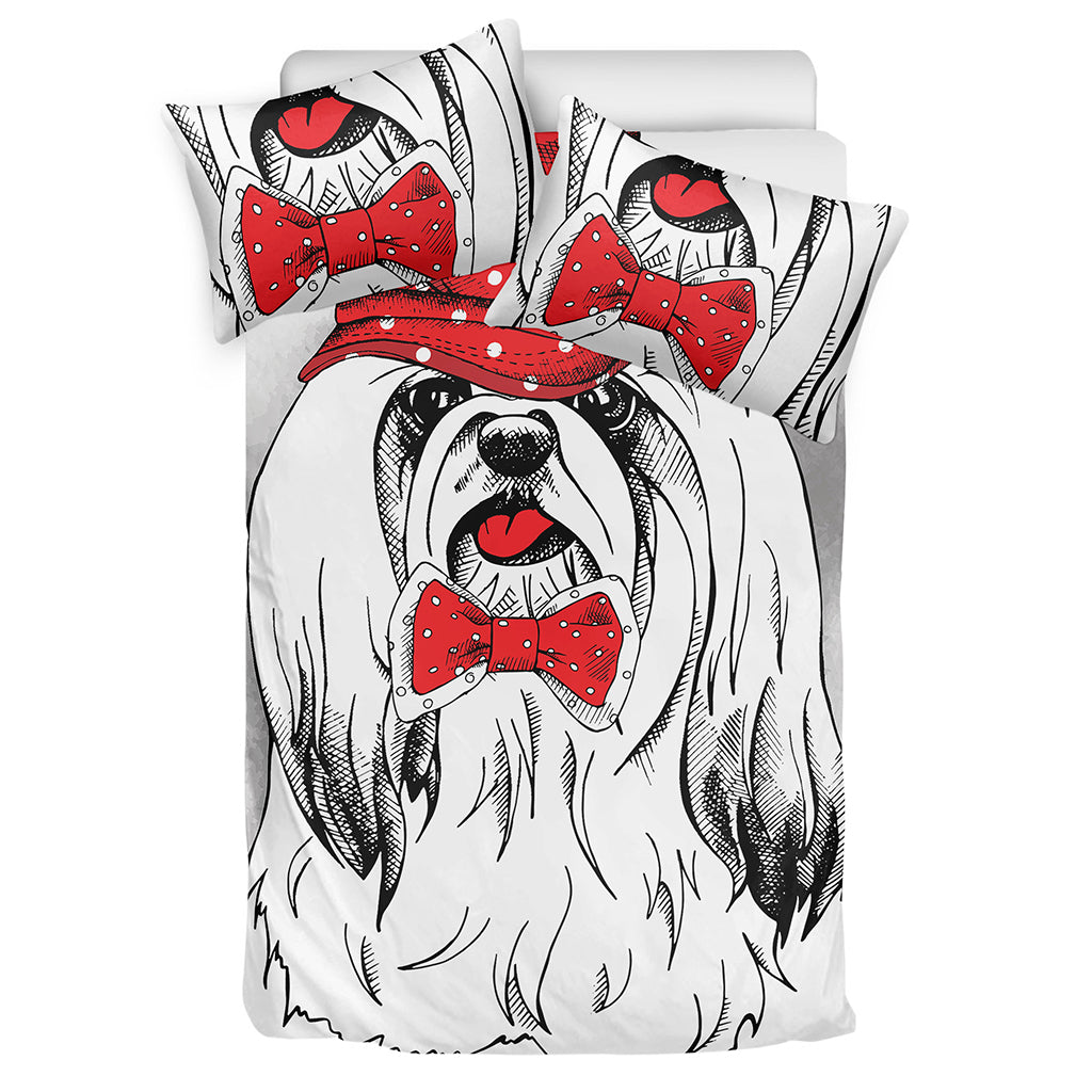 Red Cap Yorkshire Terrier Print Duvet Cover Bedding Set
