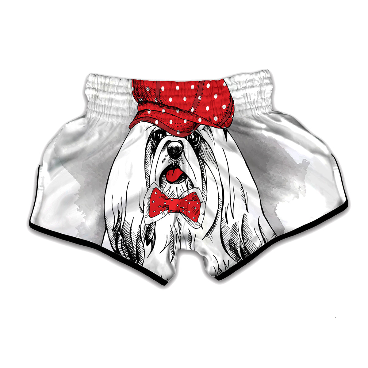Red Cap Yorkshire Terrier Print Muay Thai Boxing Shorts