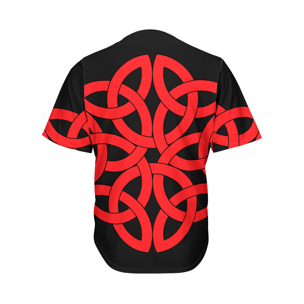 Red Celtic Knot Print Men's Baseball Jersey