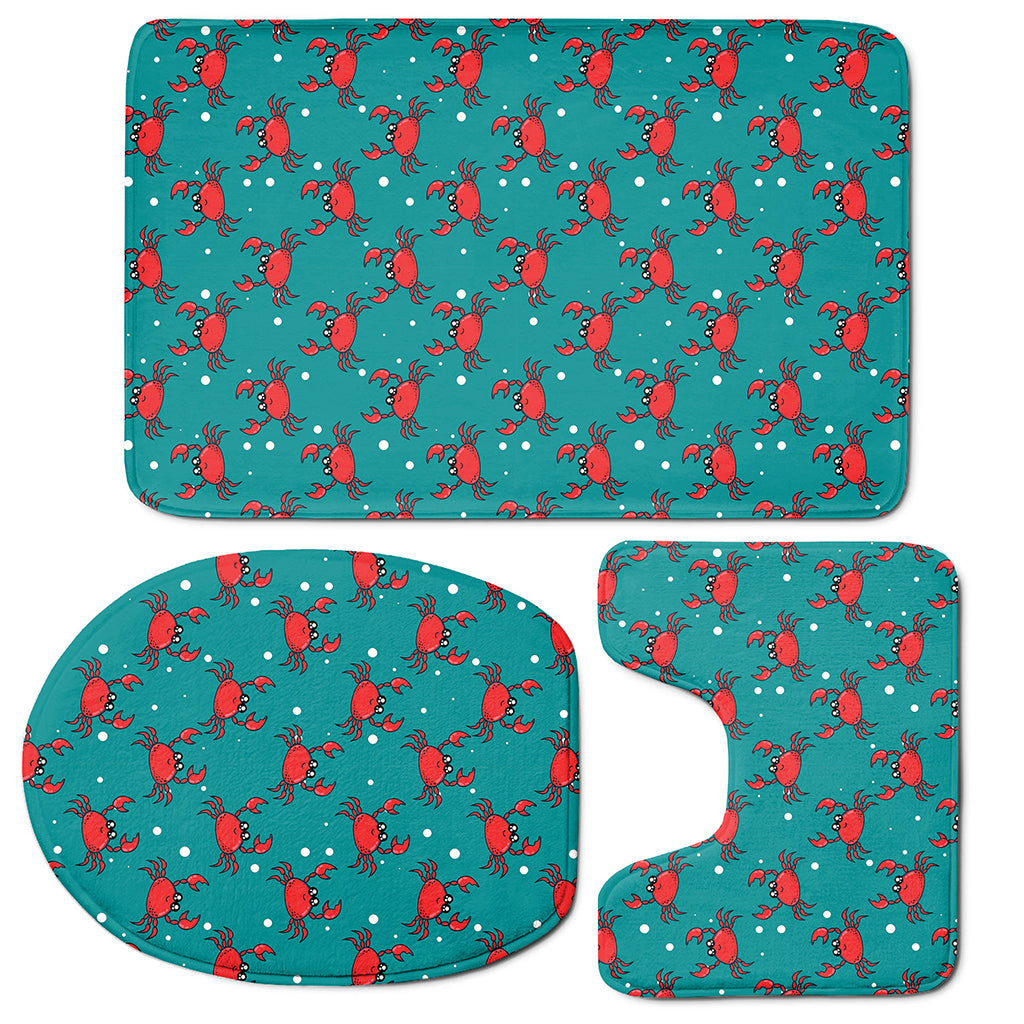 Red Crab Pattern Print 3 Piece Bath Mat Set
