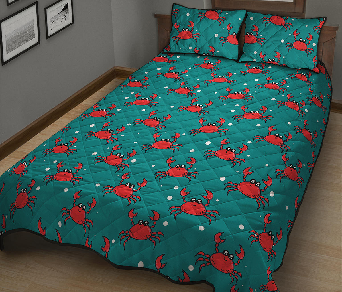 Red Crab Pattern Print Quilt Bed Set