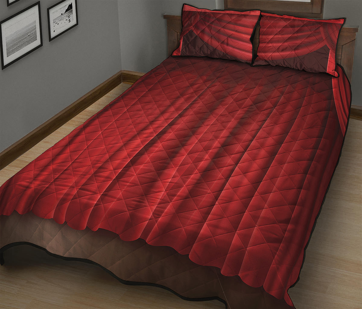 Red Curtain Theater Print Quilt Bed Set