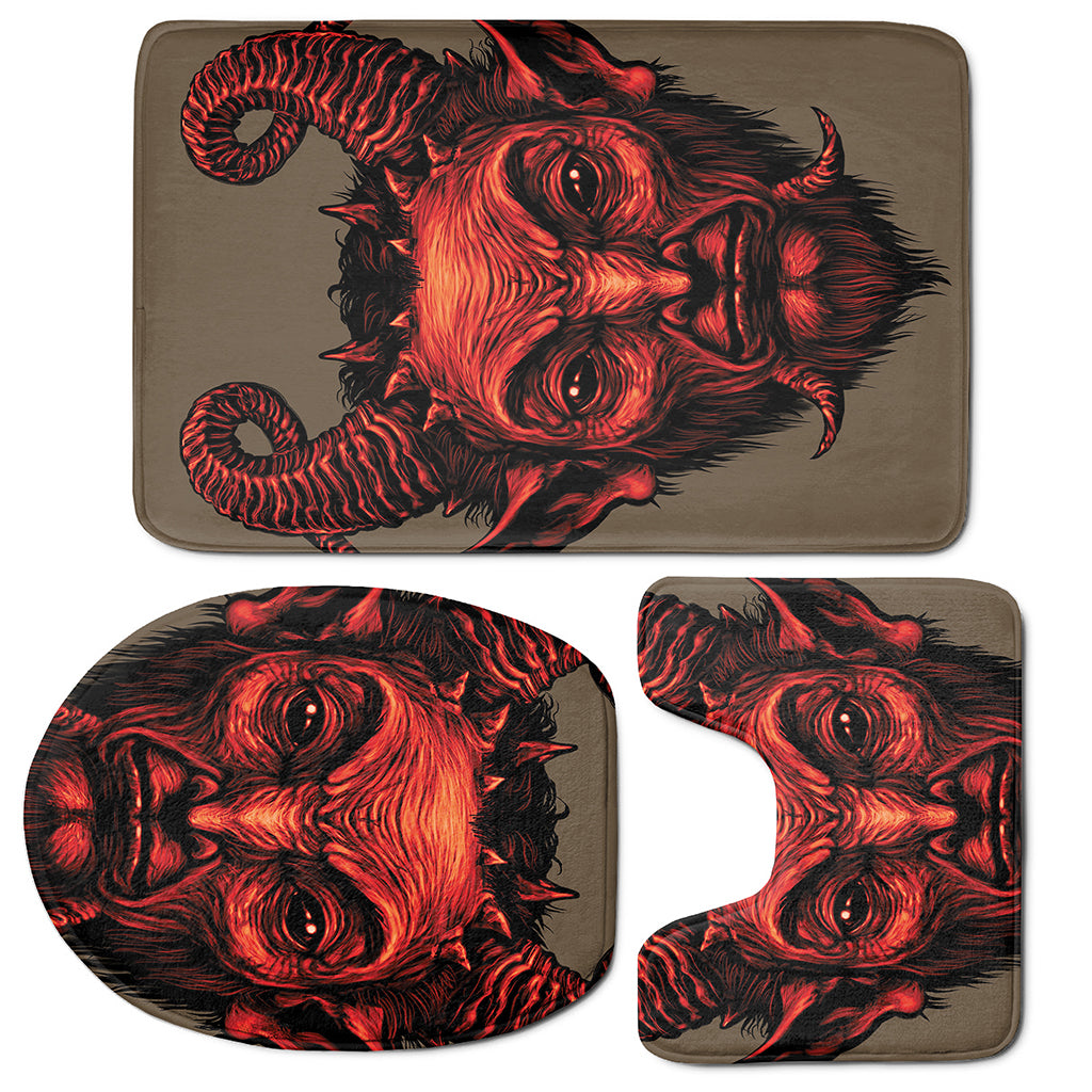 Red Devil Satan Print 3 Piece Bath Mat Set
