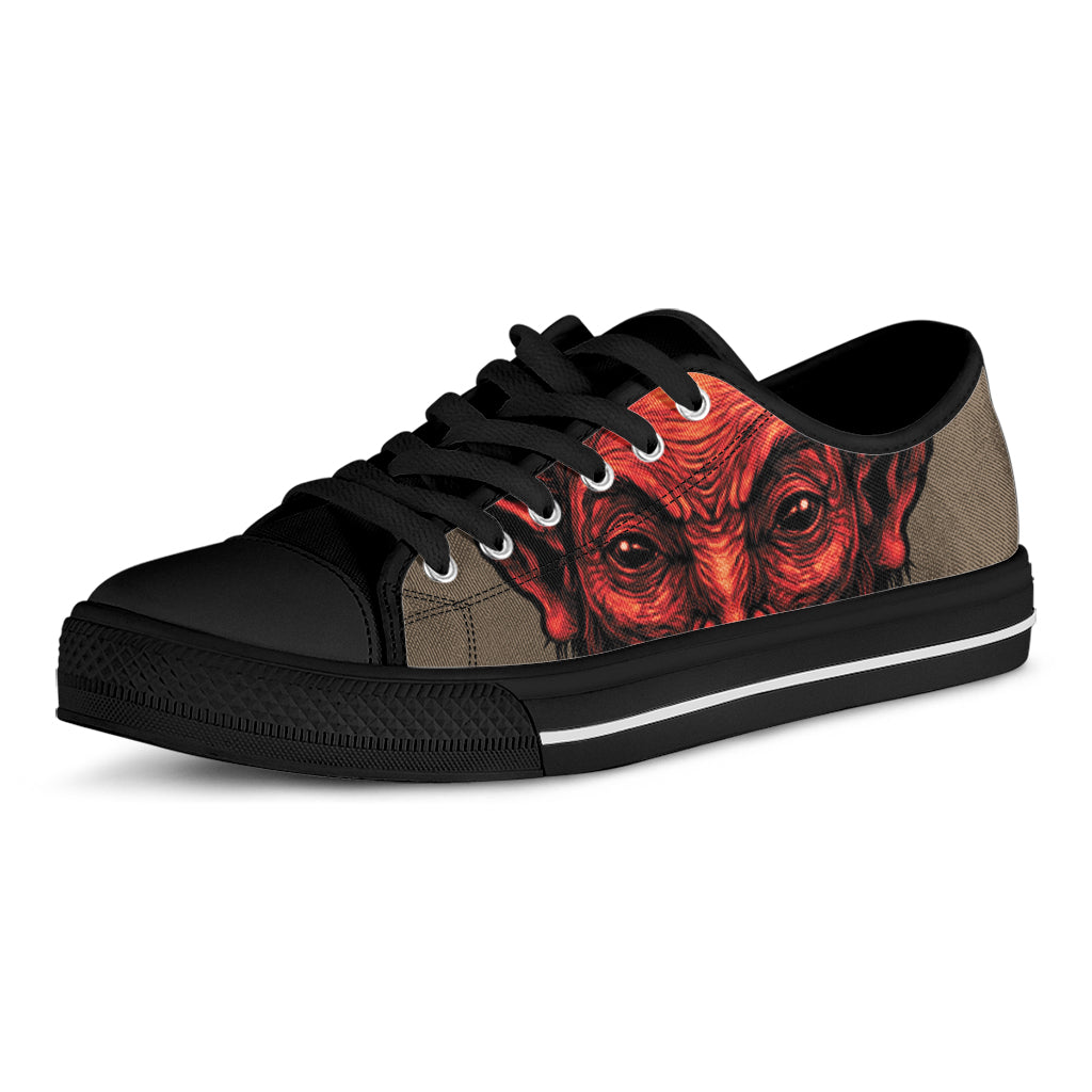 Red Devil Satan Print Black Low Top Shoes