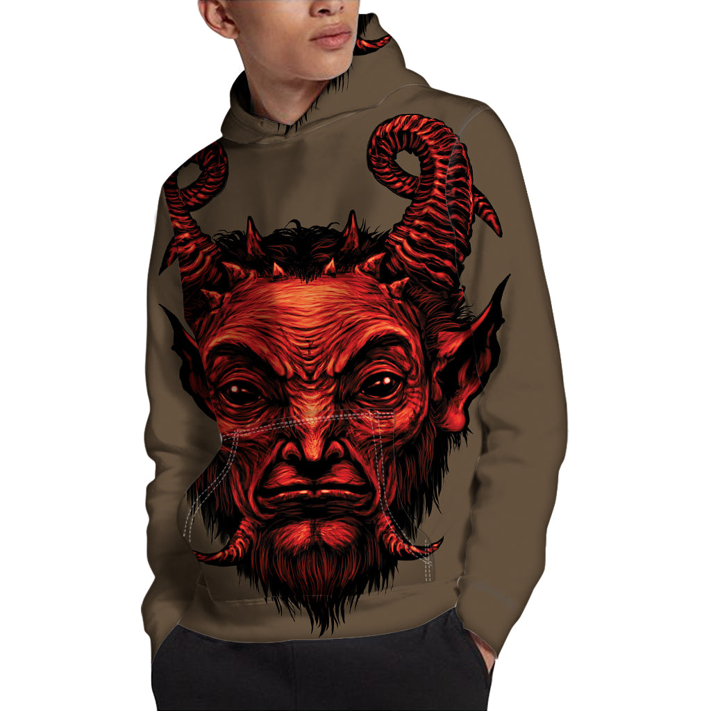 Red Devil Satan Print Pullover Hoodie